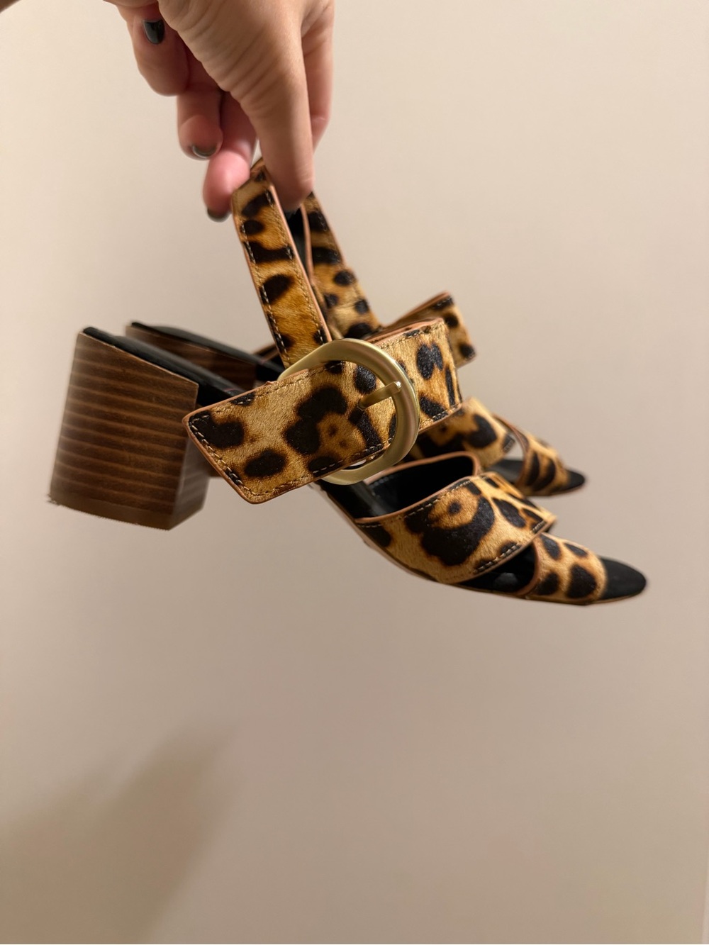 Sole Society Leopard Print Slingback Block Heels with Gold Buckle